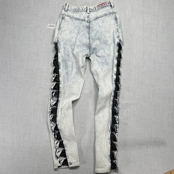 Vintage TRAFFIC Side Ribbon Ice Wash Slim Fit Jeans High Waist Size W26xL28.5 - Picture 7 of 16